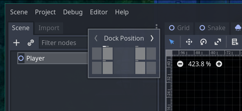 screenshot of godot dock position popup